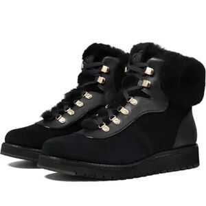 Cole Haan Winter Fur‎ Boots Size 7B Womens Waterproof Black Lugged Sole